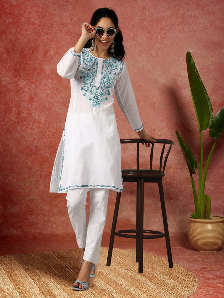 Hand Embroidered Chikankari Cotton Straight Kurta-NM125