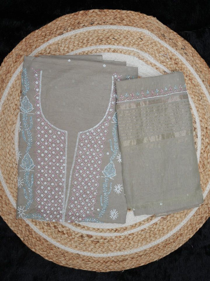 Women Hand Embroidered Chanderi Chikankari Dress Material PCFC19501FS-GREY