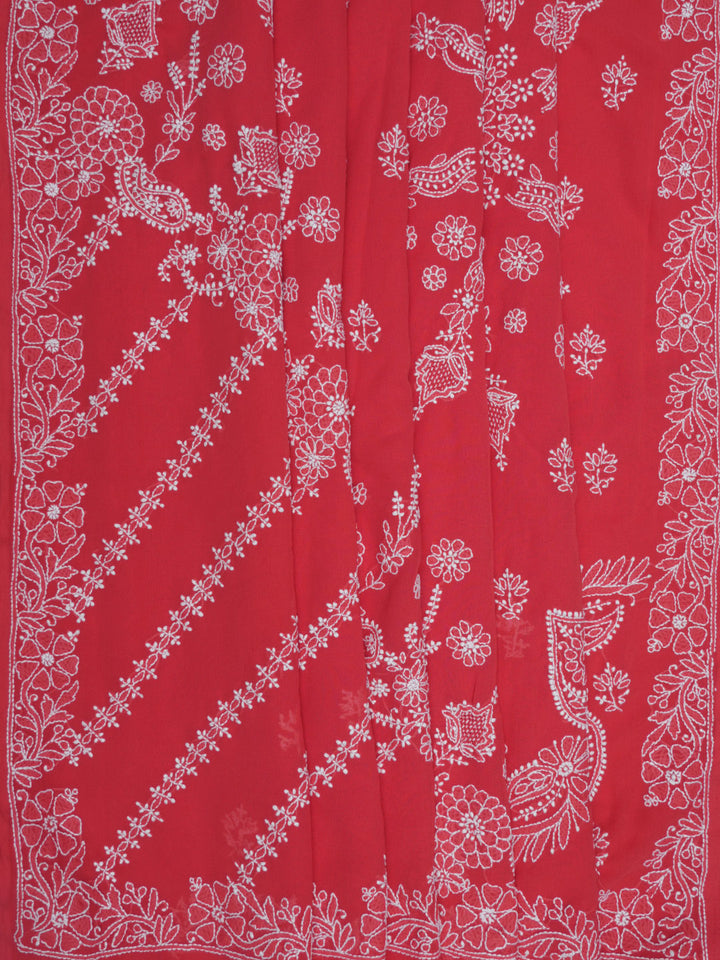 Hand Embroidered Chikankari Georgette Saree PCSAR04 Coral