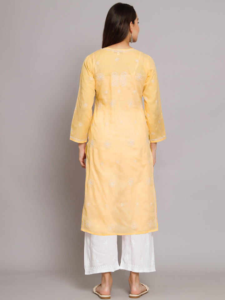 Hand Embroidered Chikankari Cotton Straight Kurta- PC3495