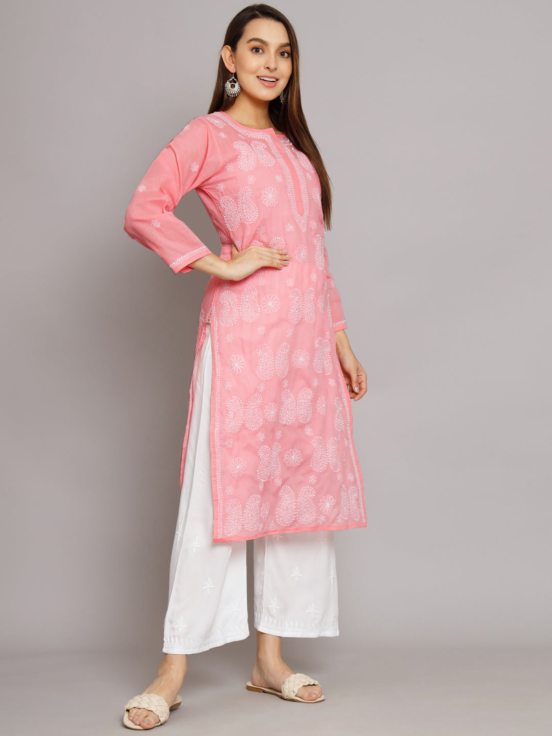 Hand Embroidered Chikankari Cotton Straight Kurta- PC3495