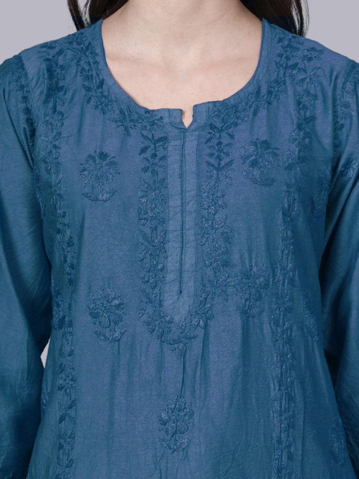 Women Hand Embroidered Chikankari Chanderi Kurta Set with dupatta PC4136KS Blue
