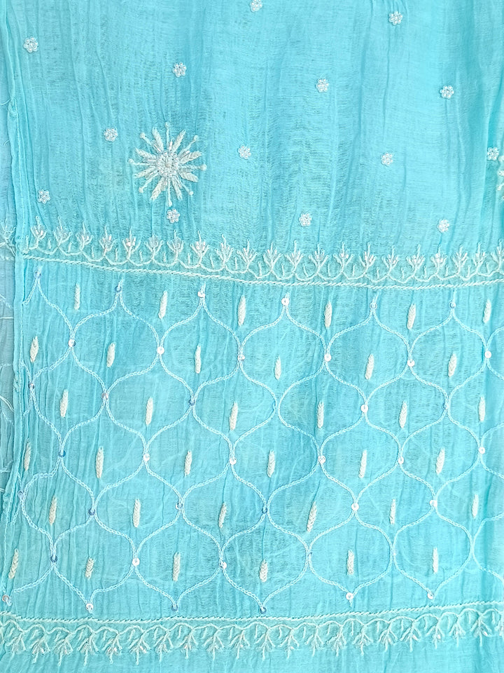 Women Hand Embroidered Chanderi Chikankari Dress Material PCSCA85201FS-BLUE