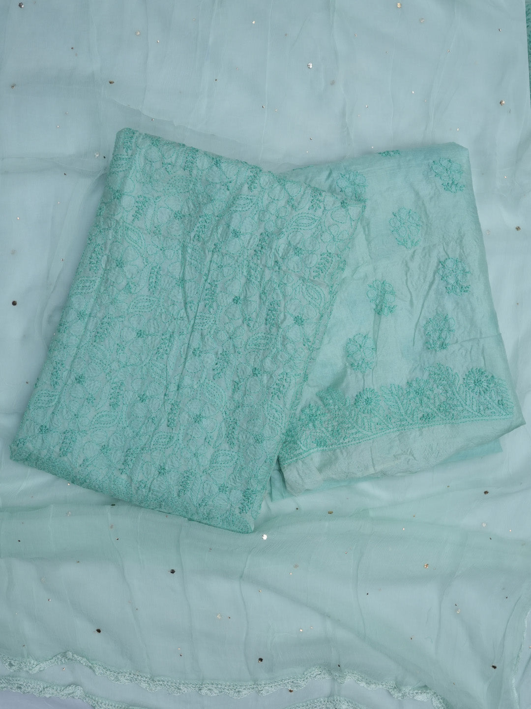 women hand embroidered chikankari cotton dressmaterial PC4120-SEAGREEN7
