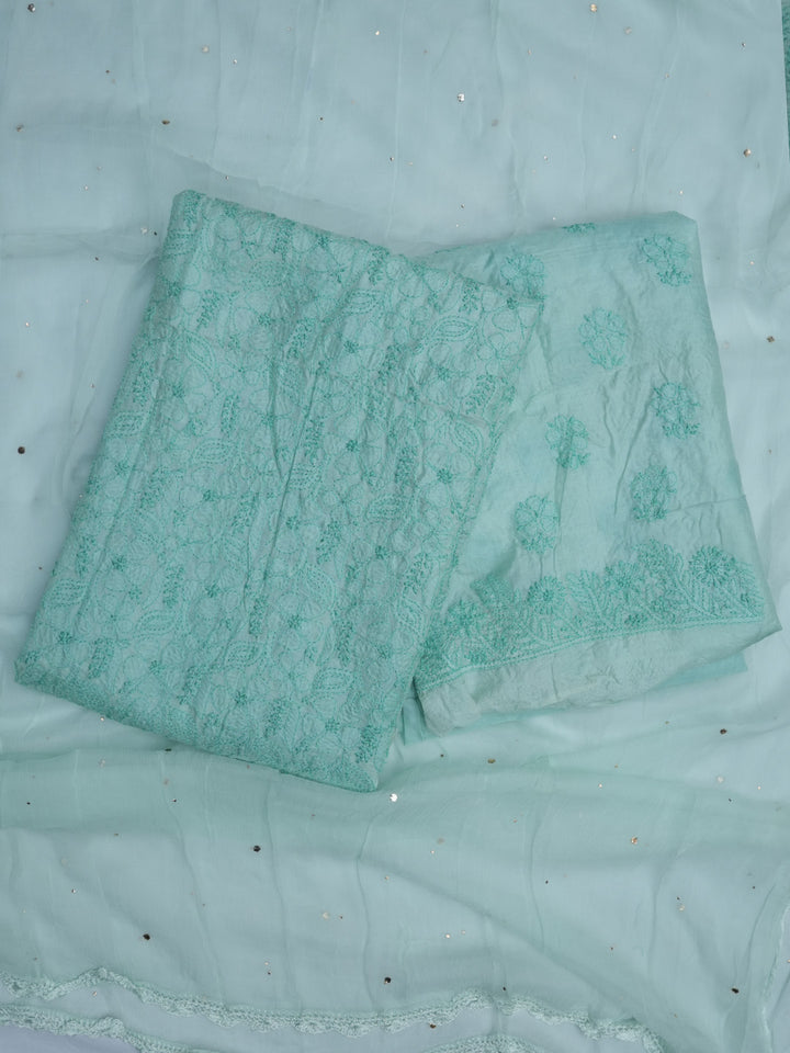 women hand embroidered chikankari cotton dressmaterial PC4120-SEAGREEN7