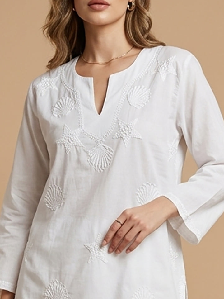 Chikankari Women Hand Embroidered Cotton Tunic PC3977