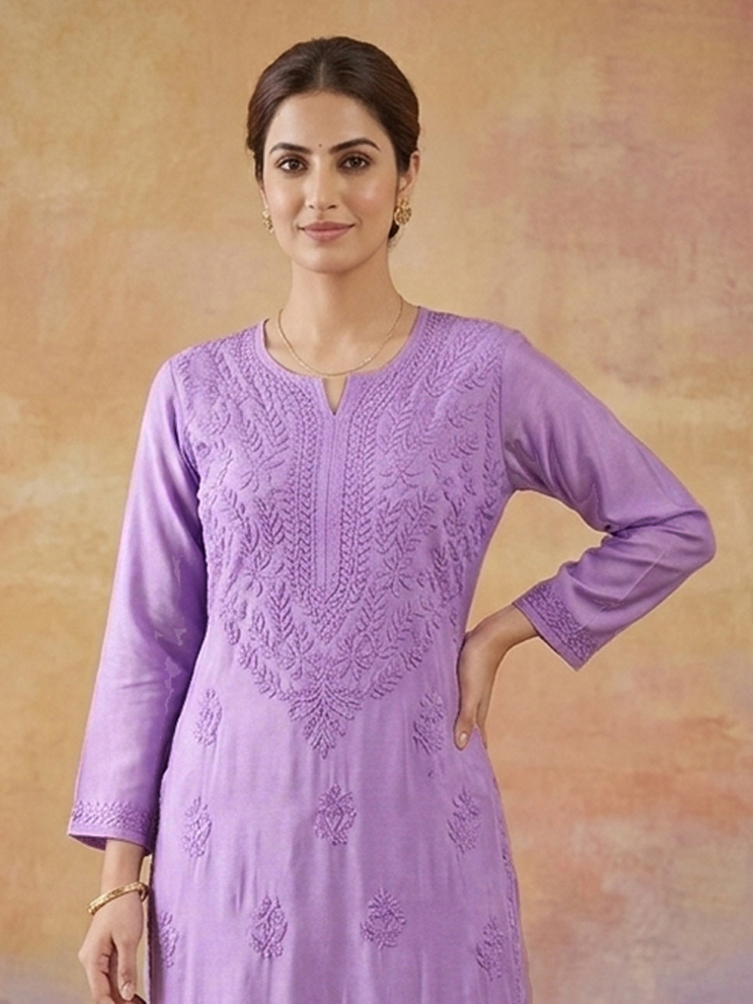 Women Hand Embroidered Chikankari Muslin Kurta Set PC4118KS-MAUVE