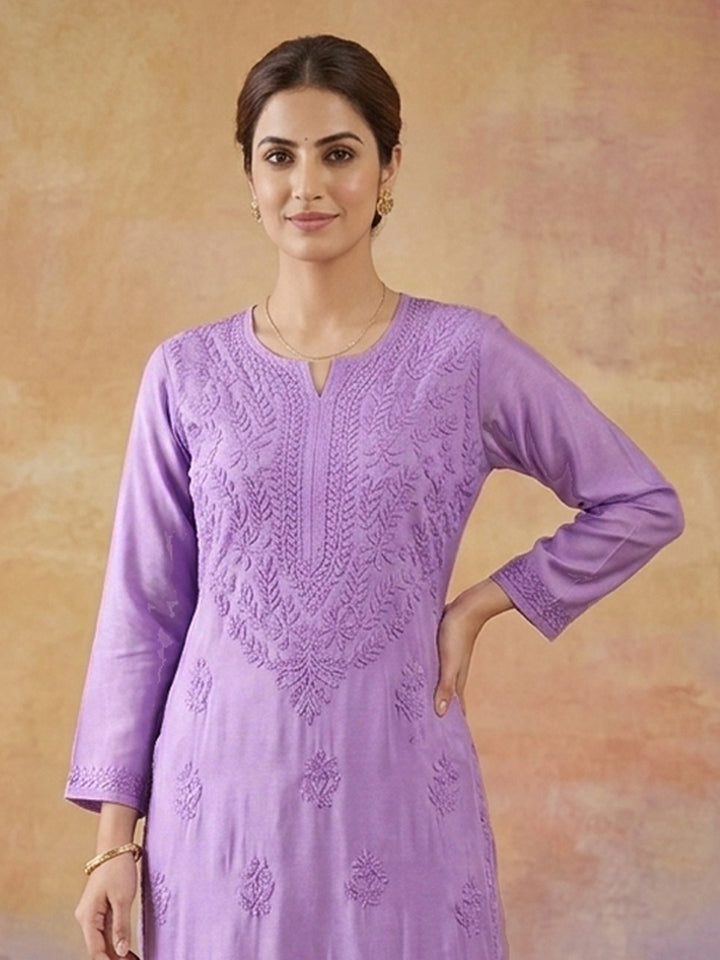 Women Hand Embroidered Chikankari Muslin Kurta Set PC4118KS-MAUVE