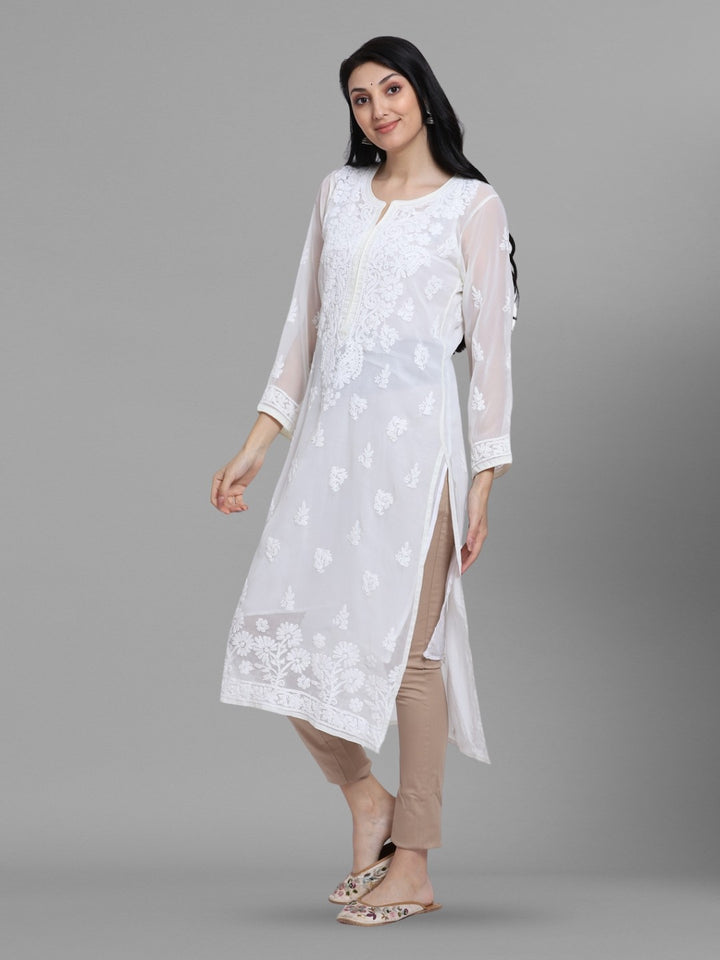 Women Hand Embroidered Chikankari Georgette Straight Kurta with Matching Slip PC3511