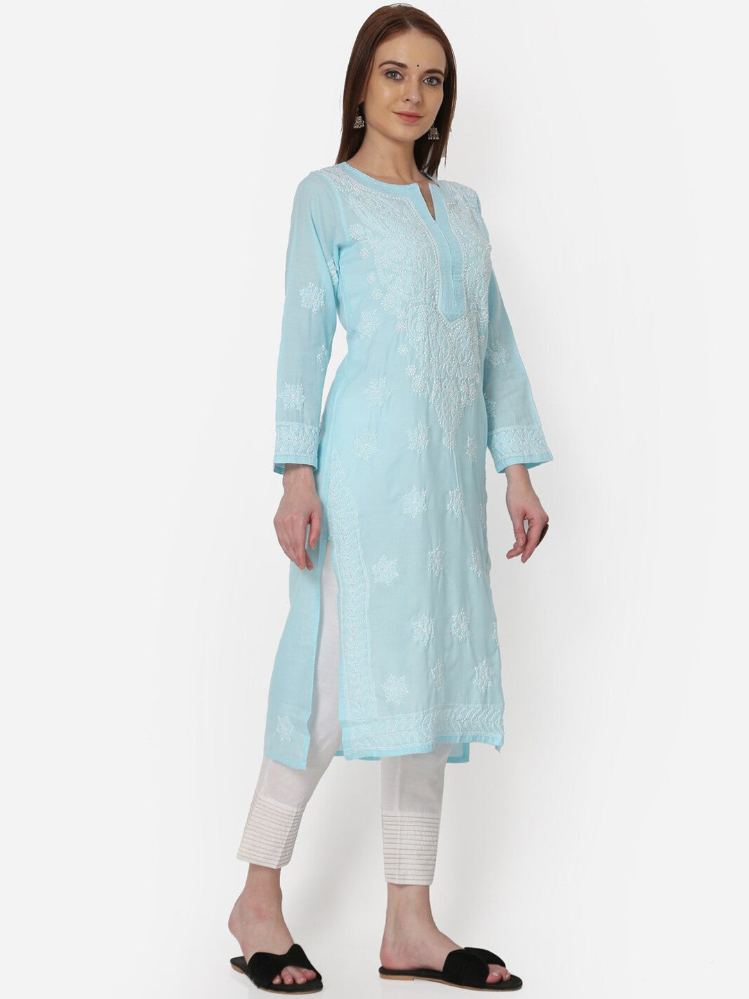 Hand Embroidered Cotton Straight Kurta-PC3435