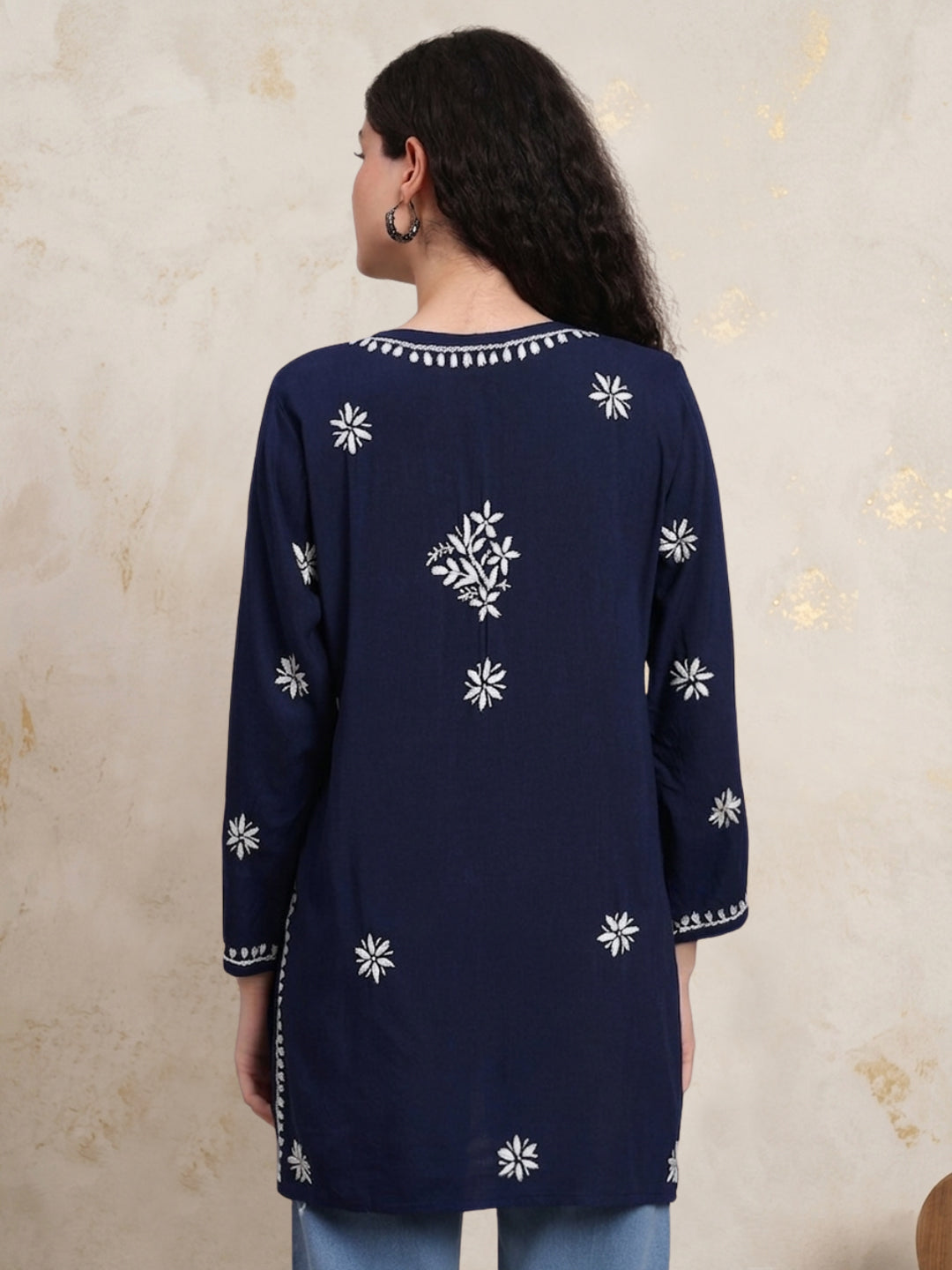Women Hand Embroidered Chikankari Rayon Kurti PC4071 Darknavy