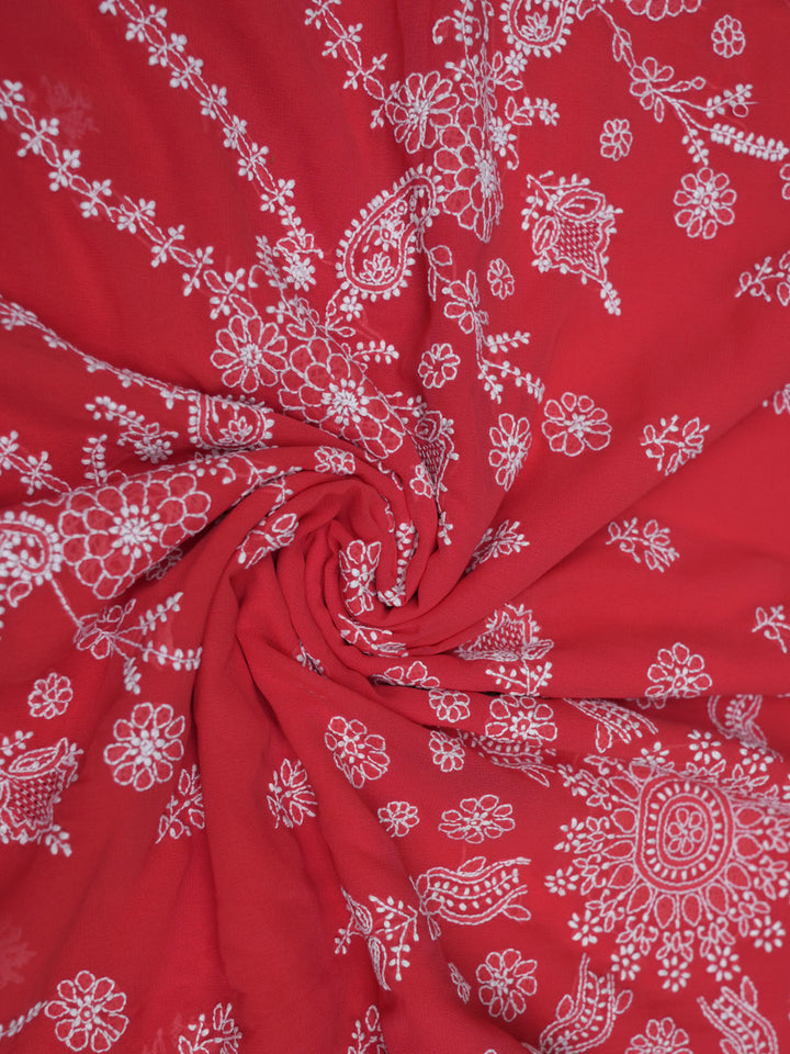 Hand Embroidered Chikankari Georgette Saree PCSAR04 Coral
