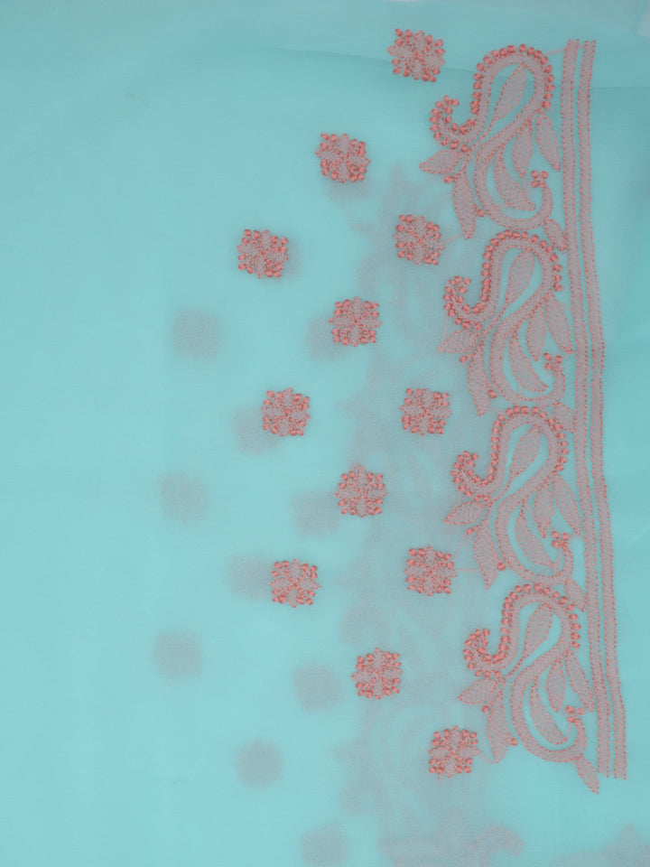 Hand Embroidered Chikankari Georgette Saree PCSAR03 Seagreen