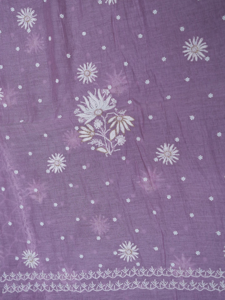 Women Hand Embroidered Chanderi Chikankari Dress Material PCSCA85203FS-LAVENDER