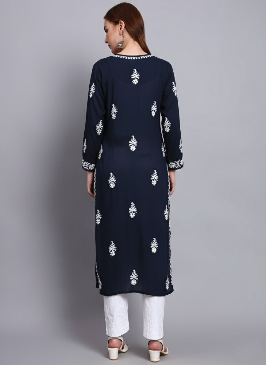 Hand Embroidered Chikankari Modal Straight Kurta- PC4042