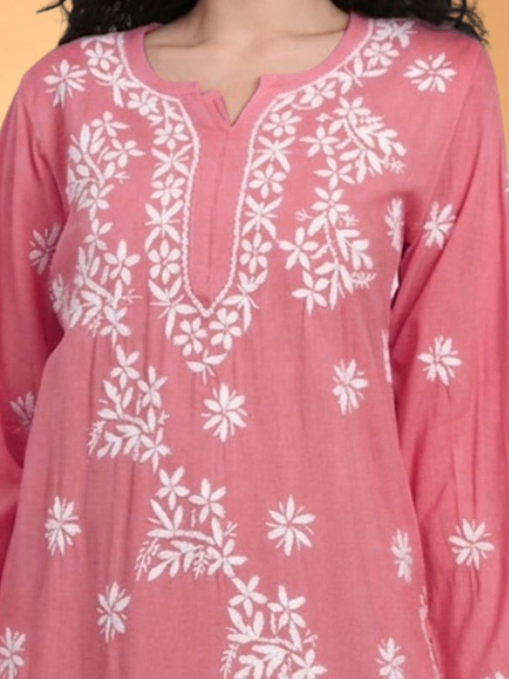 Women Hand Embroidered Chikankari Rayon Kurti PC4071 Peachpuff