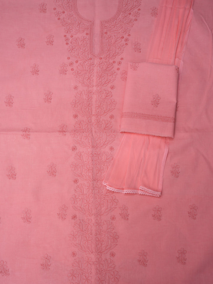 Women Hand Embroidered Chikankari Cotton DressMaterial PCSCU00406FS-DARKPEACH
