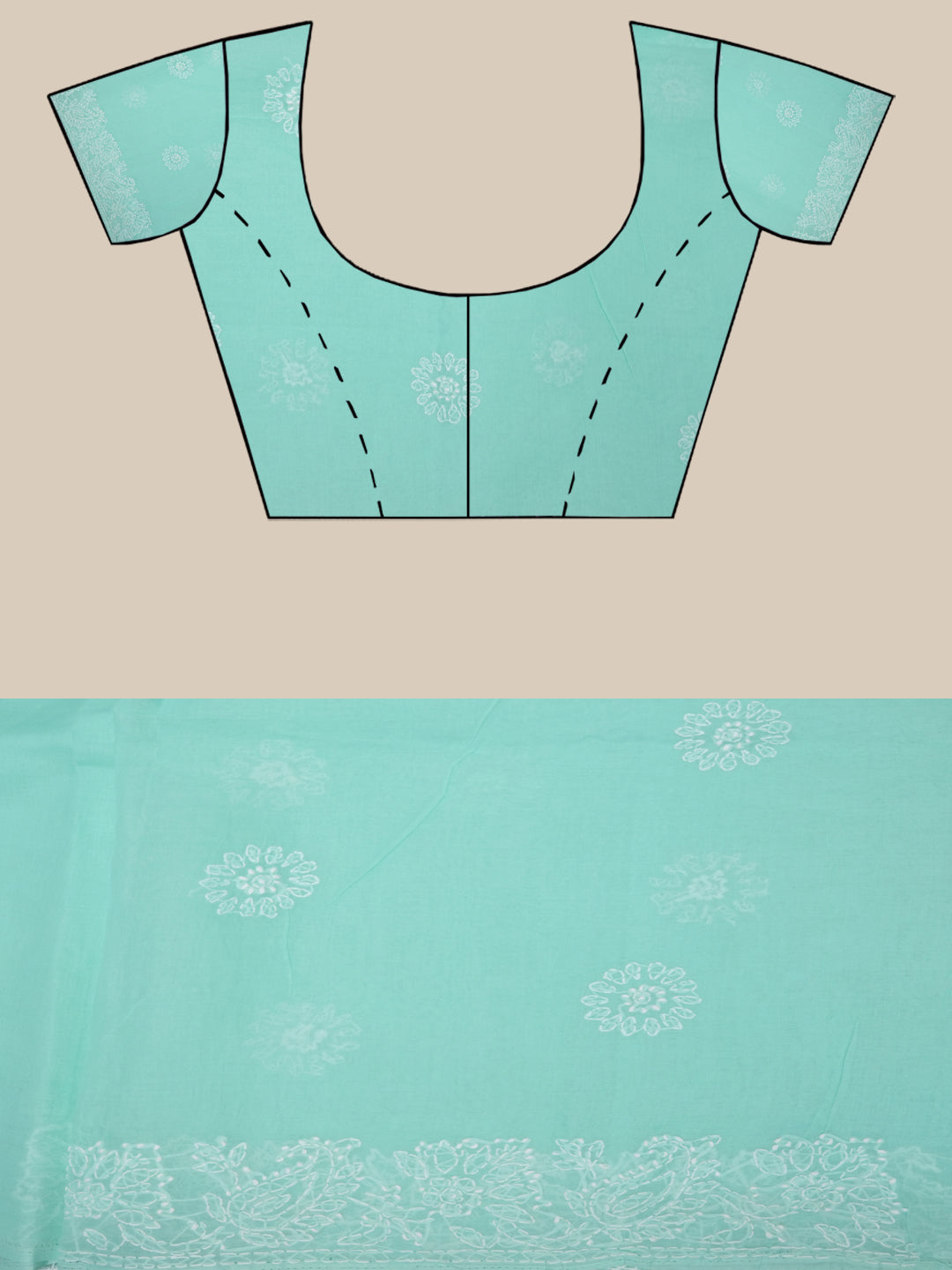 Hand Embroidered Chikankari Cotton Saree PCSAR02 Seagreen