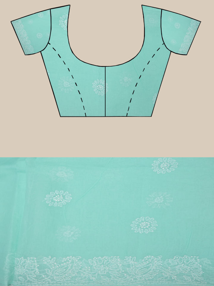Hand Embroidered Chikankari Cotton Saree PCSAR02 Seagreen
