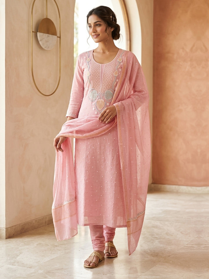 Women Hand Embroidered Chanderi Chikankari Dress Material PCFC19501FS-LIGHTPINK
