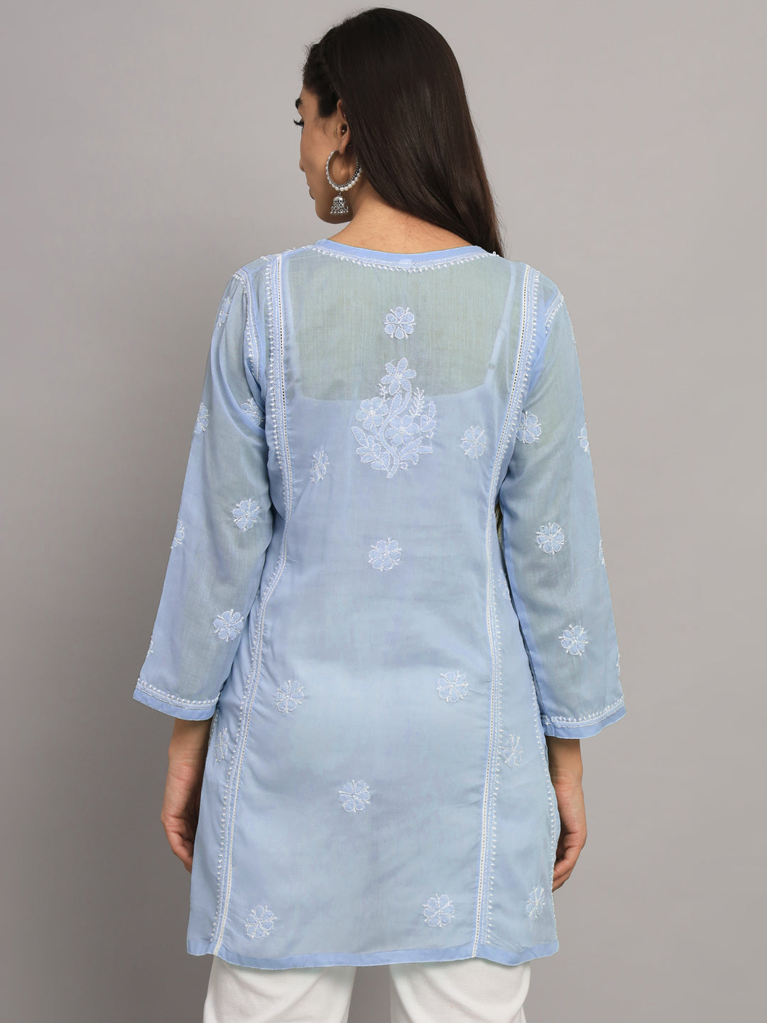 Women Hand Embroidered Chikankari Cotton Straight Kurti- PC3614