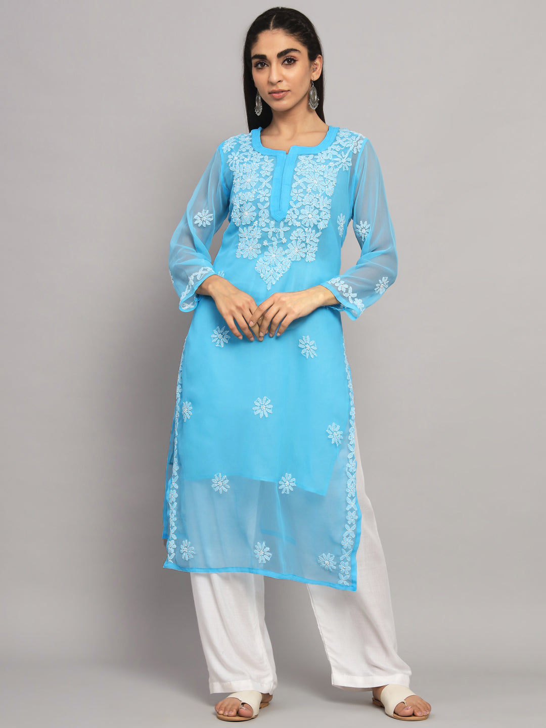 Hand Embroidered Chikankari Georgette straight Kurta- PC3609