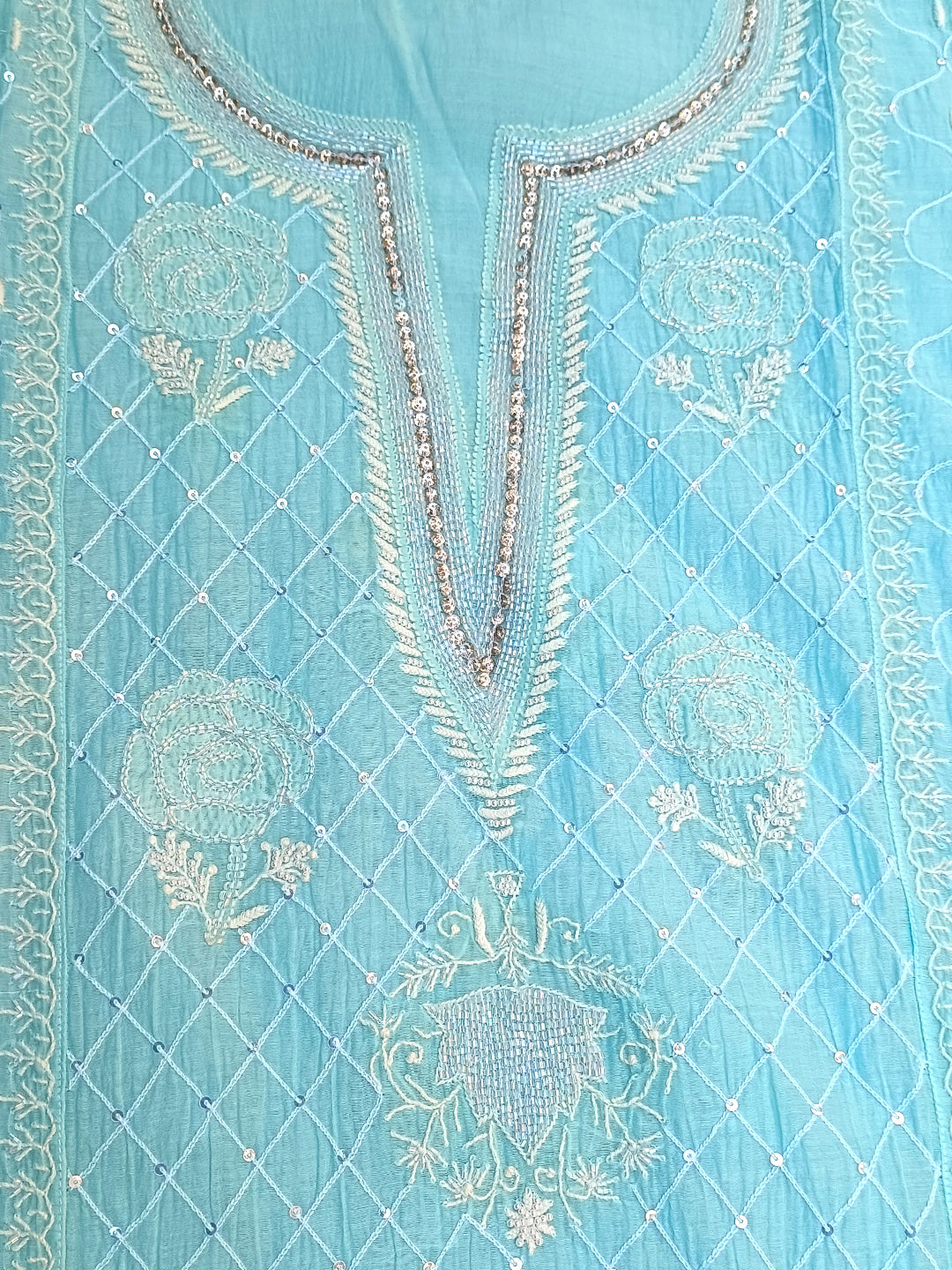 Women Hand Embroidered Chanderi Chikankari Dress Material PCSCA85201FS-BLUE