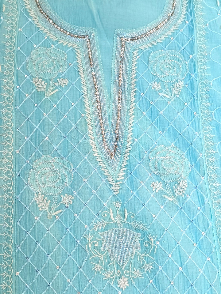 Women Hand Embroidered Chanderi Chikankari Dress Material PCSCA85201FS-BLUE