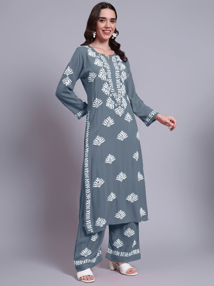 Women Hand Embroidered Chikankari Rayon kurta set PC4084KS
