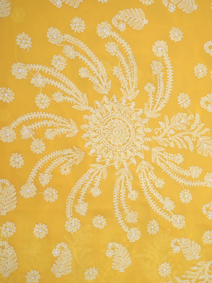 Hand Embroidered Chikankari Georgette Saree PCSAR03 Yellow
