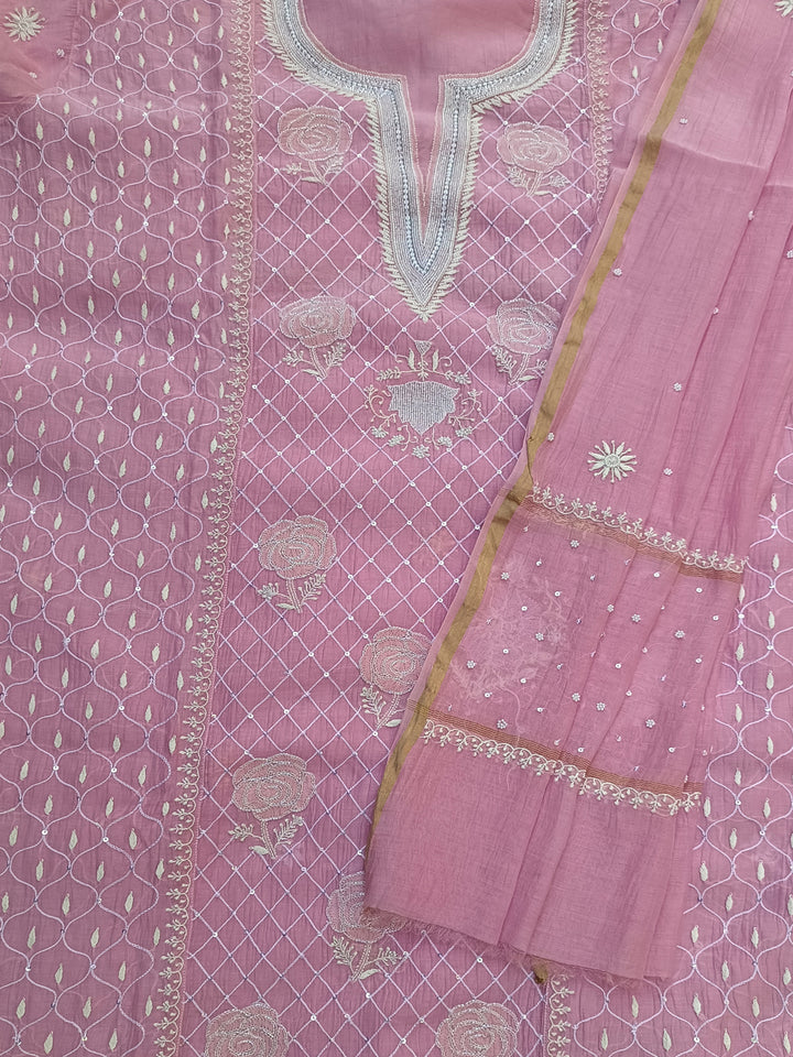 Women Hand Embroidered Chanderi Chikankari Dress Material PCSCA85201FS-PINK