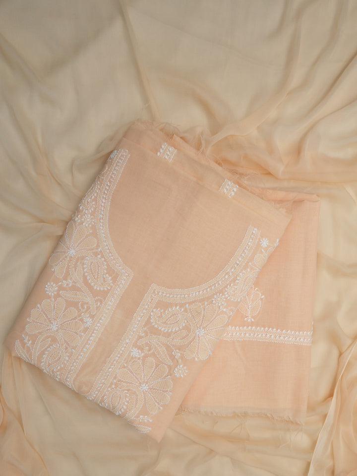 Women Hand Embroidered Cotton Chikankari Dress MaterialPCSCU00104FS-APRICOTPEACH