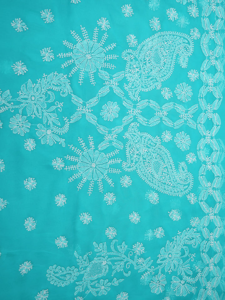 Hand Embroidered Chikankari Georgette Saree PCSAR04 Green