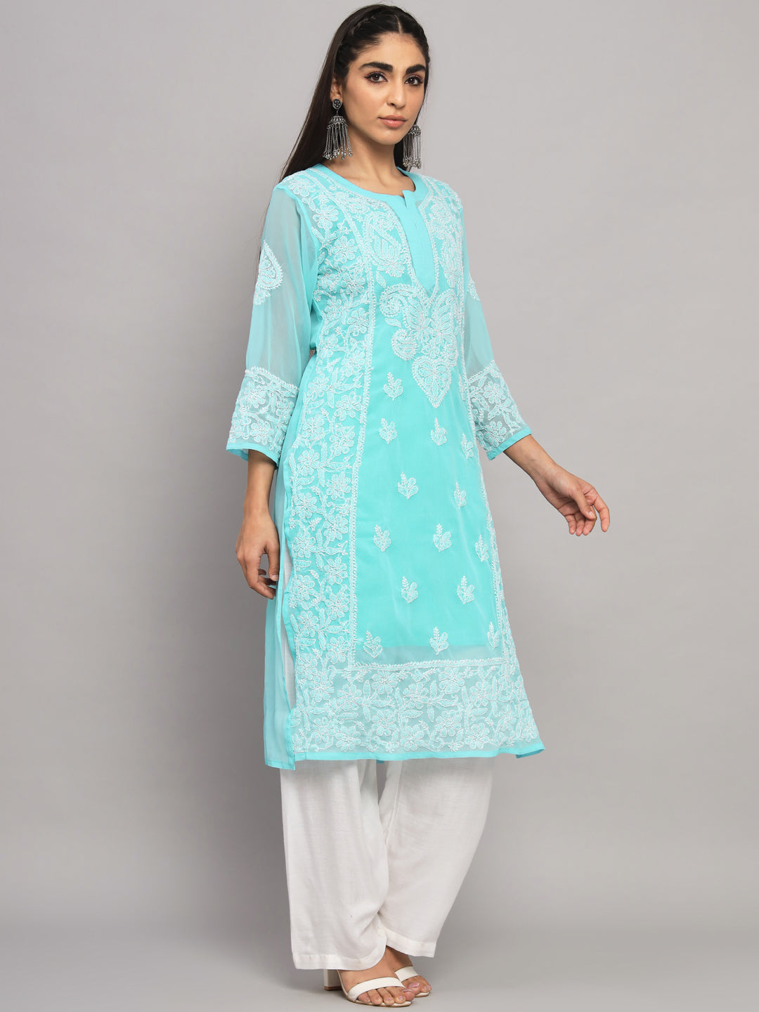 Hand Embroidered Chikankari Georgette straight Kurta With Matching Slip- PC3485