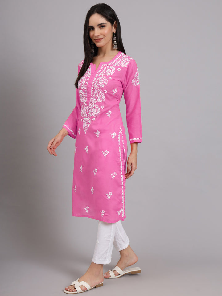 Women Hand Embroidered Lucknowi Chikankari Cotton Ethnic Motifs Kurta PC3997