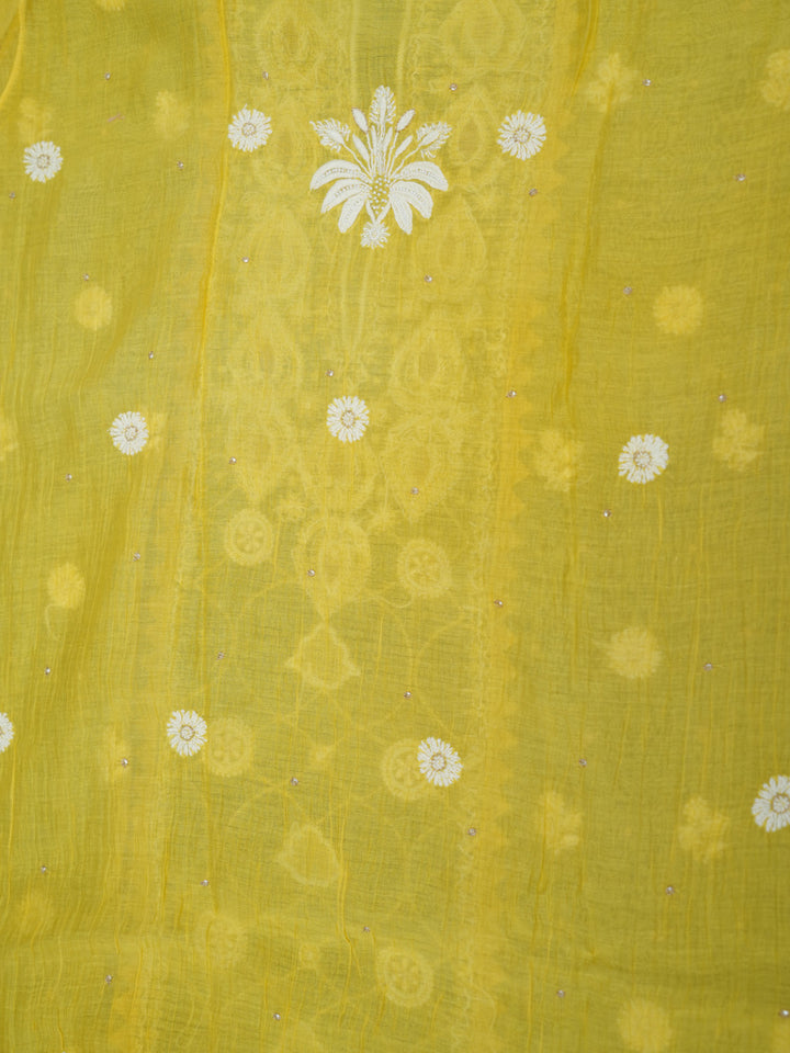 Women Hand Embroidered Chanderi Chikankari Dress Material PCSCA85201FS-YELLOW