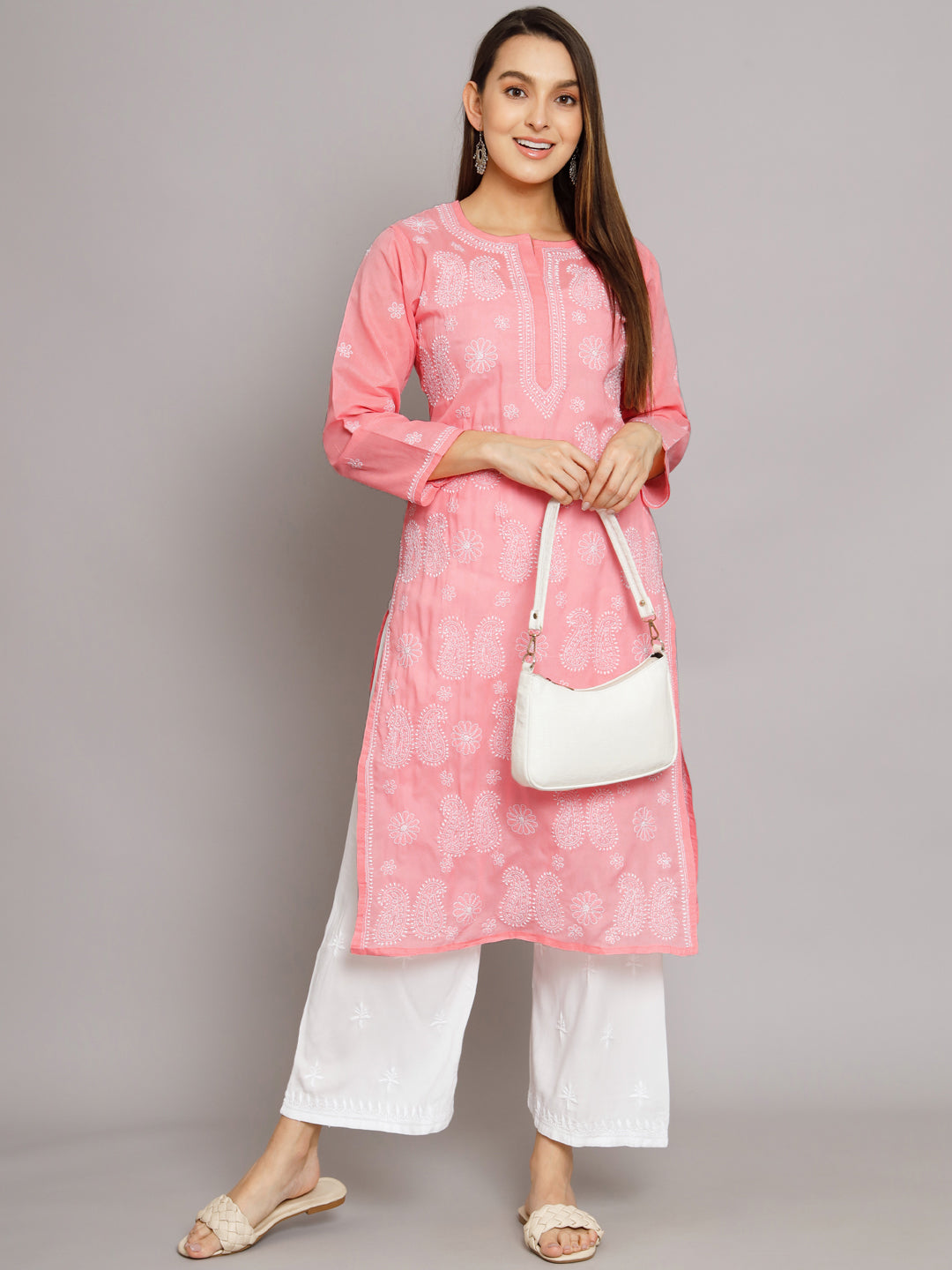 Hand Embroidered Chikankari Cotton Straight Kurta- PC3495