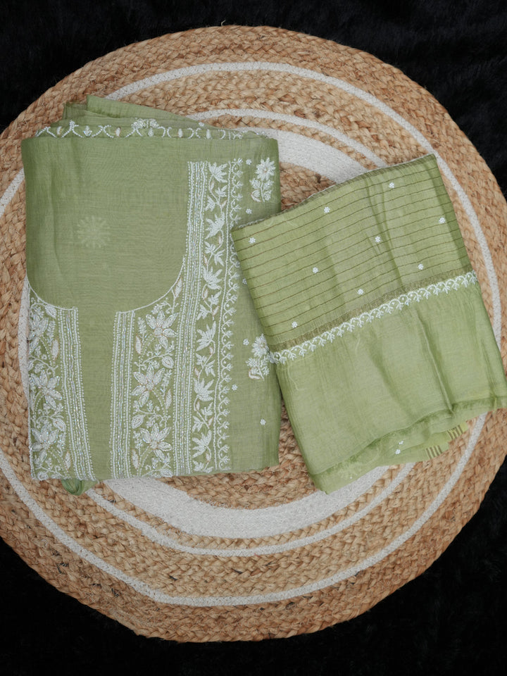 Women Hand Embroidered Chanderi Chikankari Dress Material PCSCA85203FS-PISTAGREEN