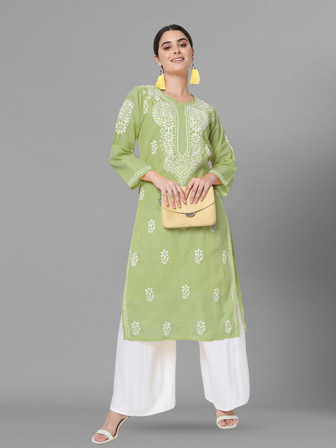 Hand Embroidered Chikankari Cotton Straight Kurta-PC3561
