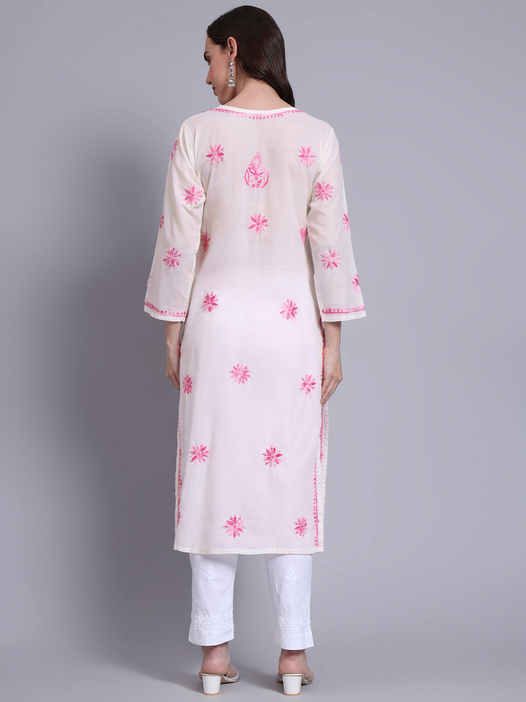 Hand Embroidered Chikankari Mulmul Cotton Straight Kurta- PC4085