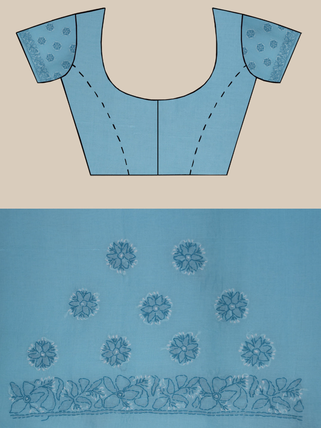 Hand Embroidered Chikankari Cotton Saree PCSAR01 Blue