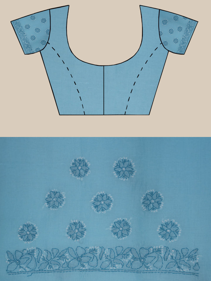 Hand Embroidered Chikankari Cotton Saree PCSAR01 Blue