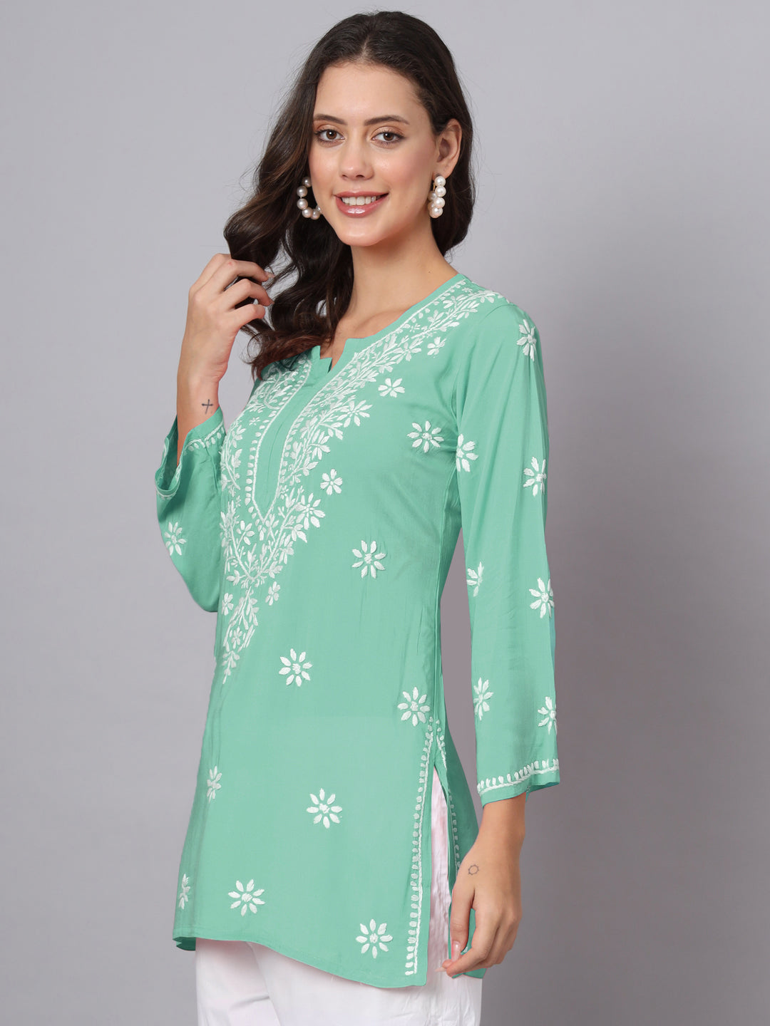 Women Hand Embroidered Chikankari Modal Kurti PC3611