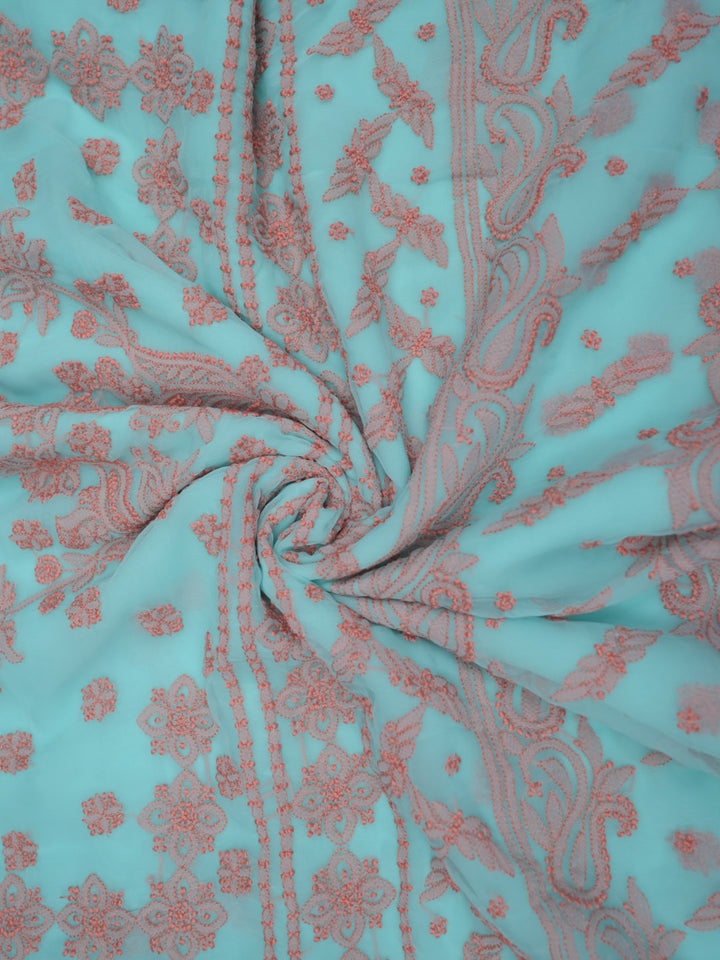 Hand Embroidered Chikankari Georgette Saree PCSAR03 Seagreen
