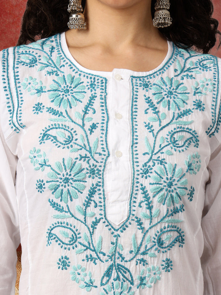 Hand Embroidered Chikankari Cotton Straight Kurta-NM125