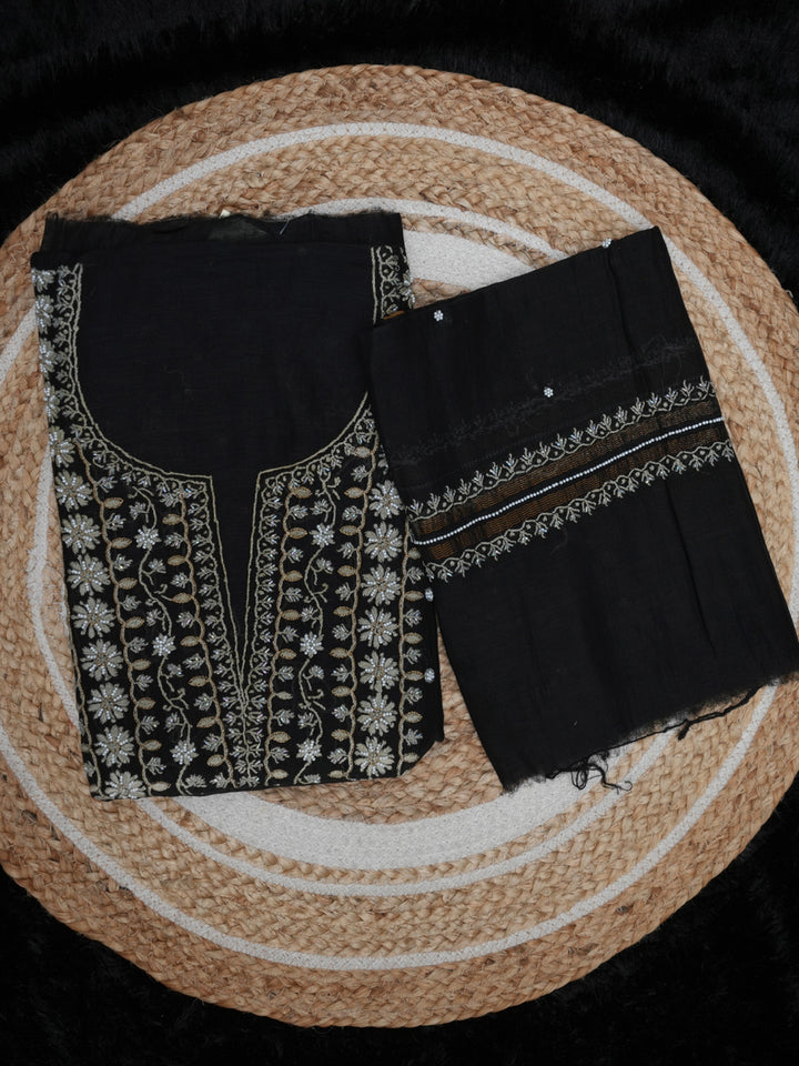 Women Hand Embroidered Chanderi Chikankari Dress Material PCSCA85205FS-BLACK