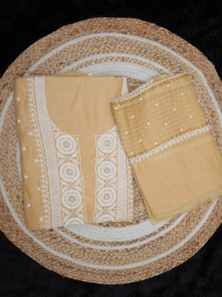 Women Hand Embroidered Chanderi Chikankari Dress Material PCSCA85205FS-BEIGE