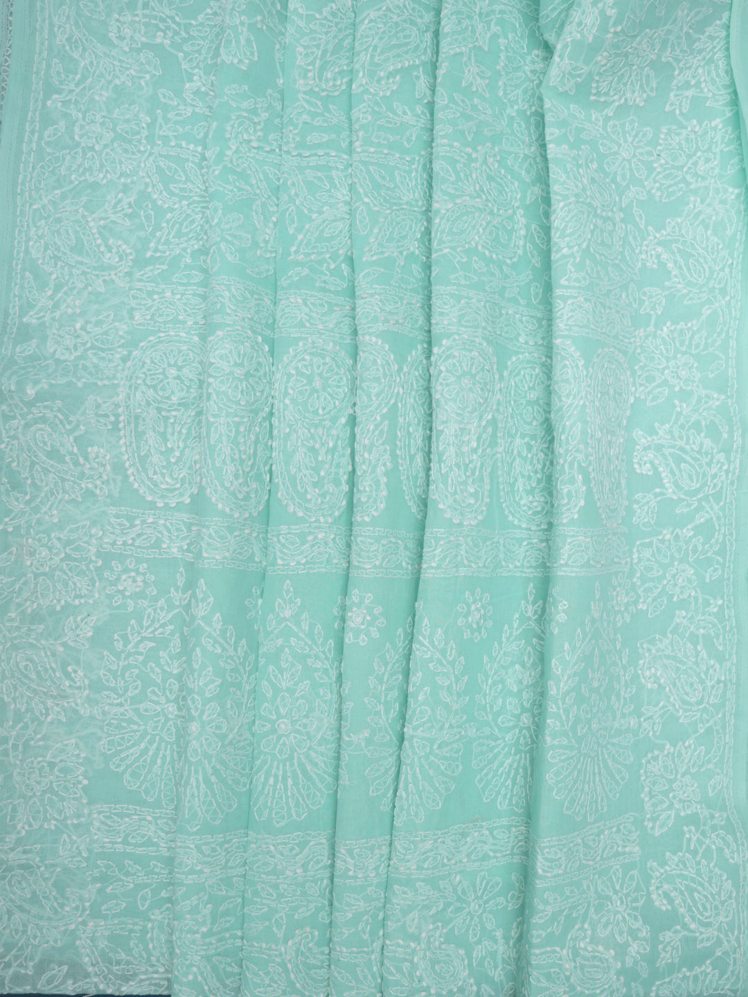Hand Embroidered Chikankari Cotton Saree PCSAR02 Seagreen