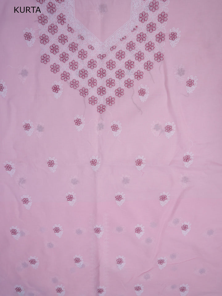 Women Hand Embroidered Chikankari Cotton Dressmaterial PCSCU00102FS-Pink