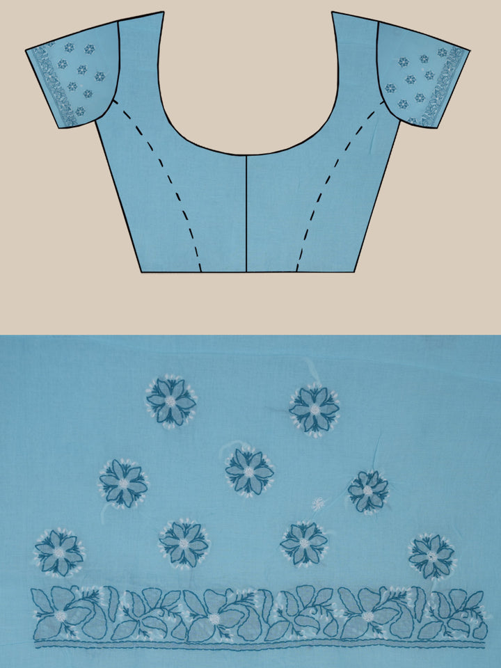 Hand Embroidered Chikankari Cotton Saree PCSAR01 Lightblue
